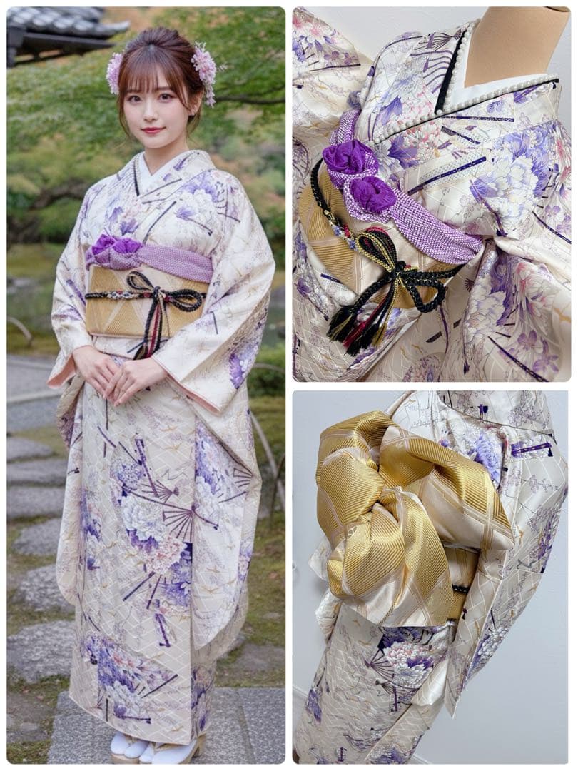 純金箔西陣織帯付き　美品　やまと誂製正絹振袖フルセット　成人式　牡丹