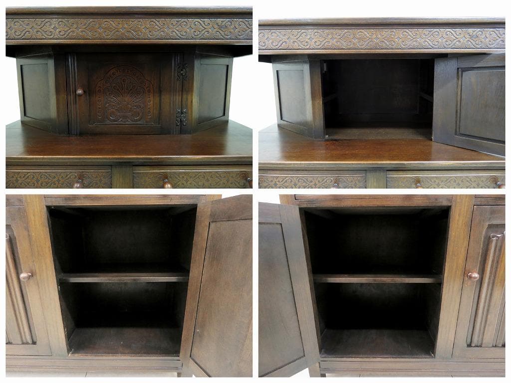 英国 アンティーク コートカップボード サイド キャビネット バッフェ オーク材