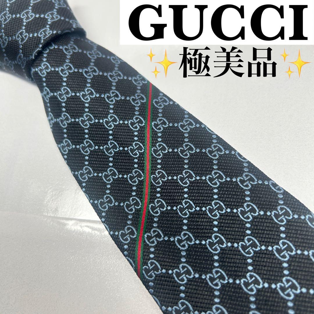 GUCCI グッチ 近年モデル 極美品 ネクタイ GG柄 蜂 シェリーライン 黒