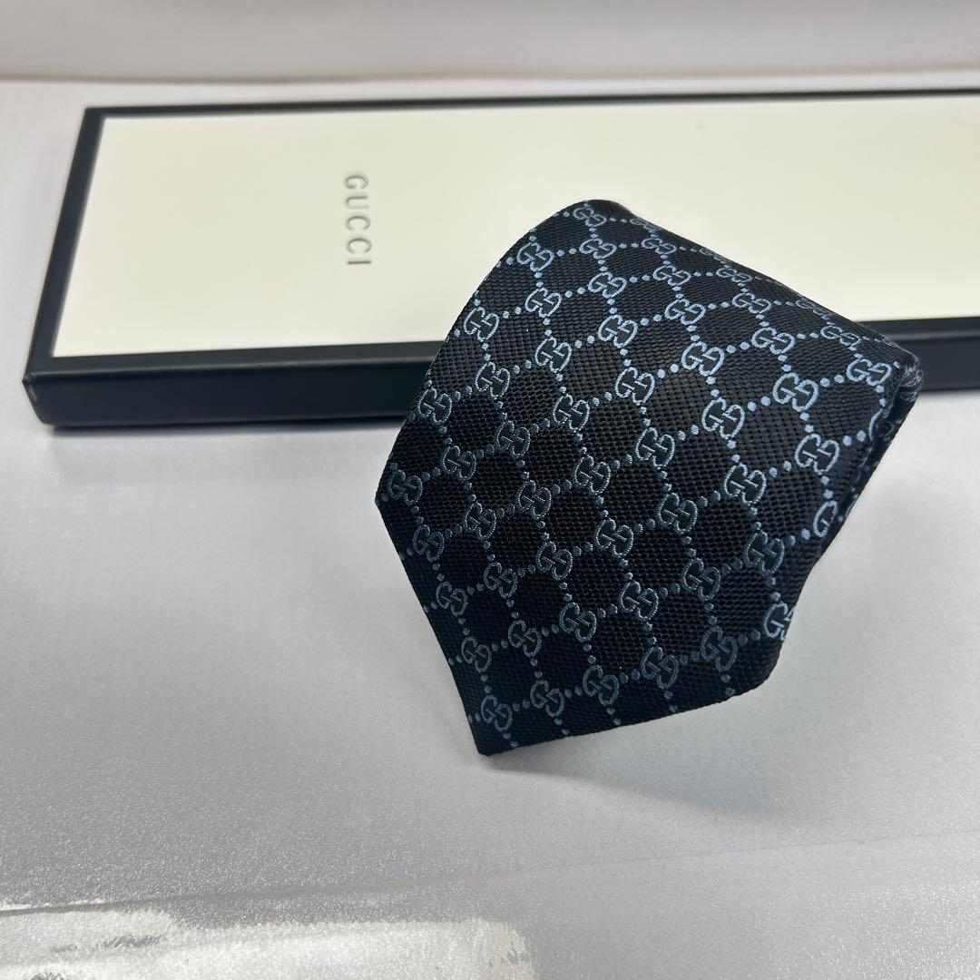 GUCCI グッチ 近年モデル 極美品 ネクタイ GG柄 蜂 シェリーライン 黒