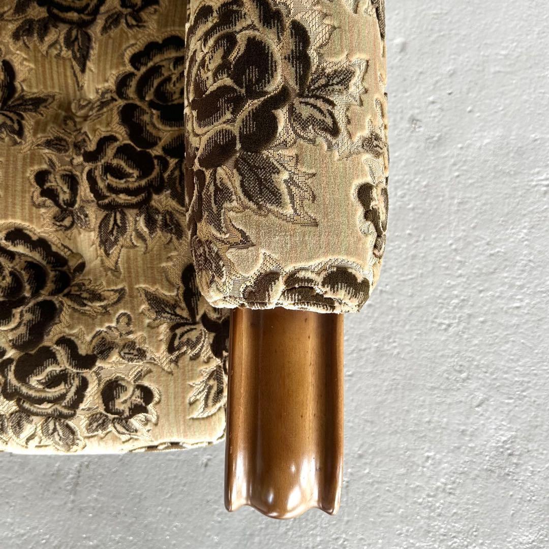 ✦喫茶店レトロ✦花柄モケット ソファ 木製アーム 昭和ヴィンテージ 金華山