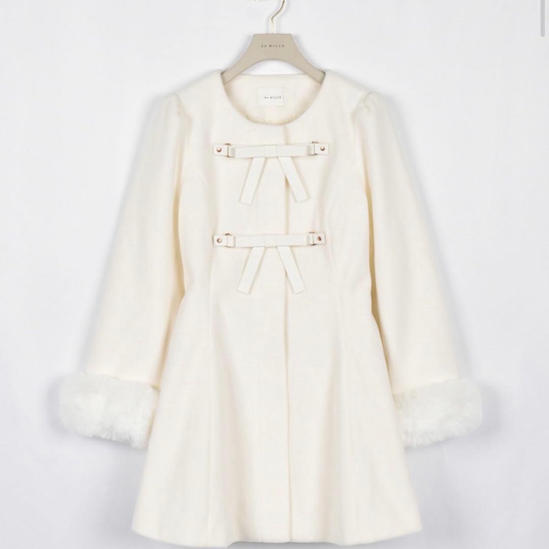 evelyn リボンフレアノーカラーコート ホワイト