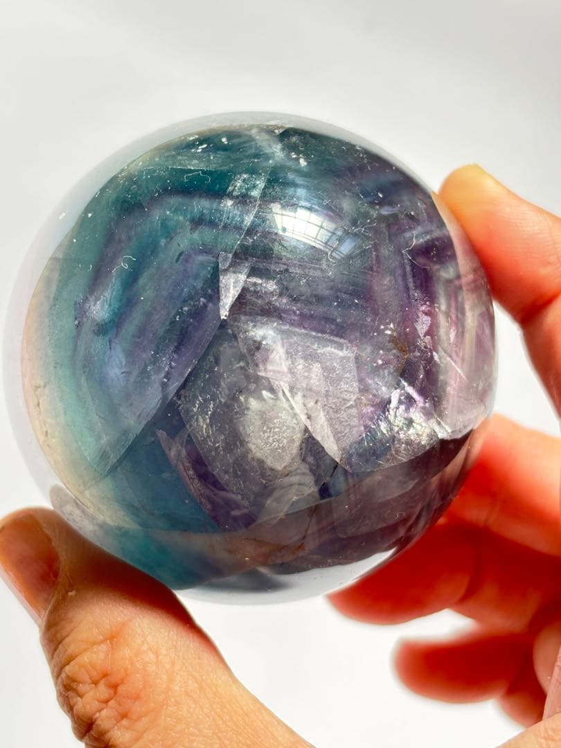 フローライト　透明感　高品質　ハイグレード　パーム　虹　パワー　スフィア