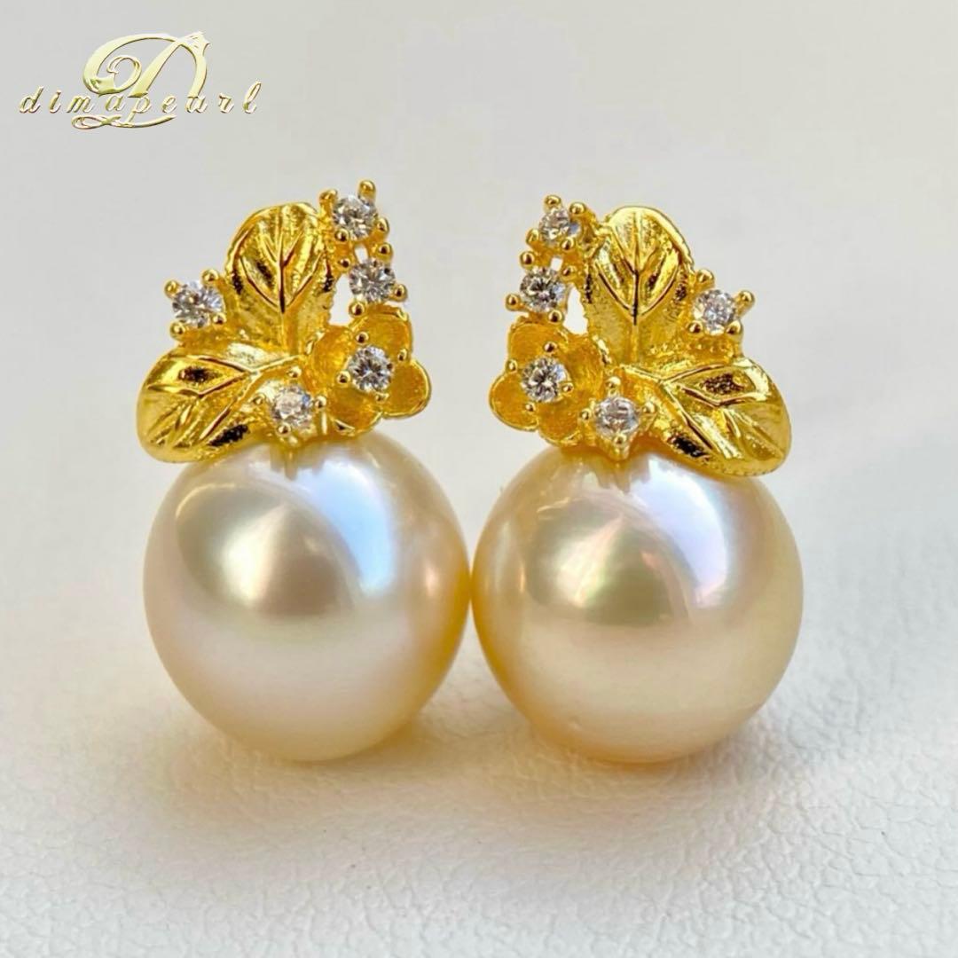 本真珠南洋白蝶真珠シャンパンゴールド10×9.4㍉s925ピアスBL952