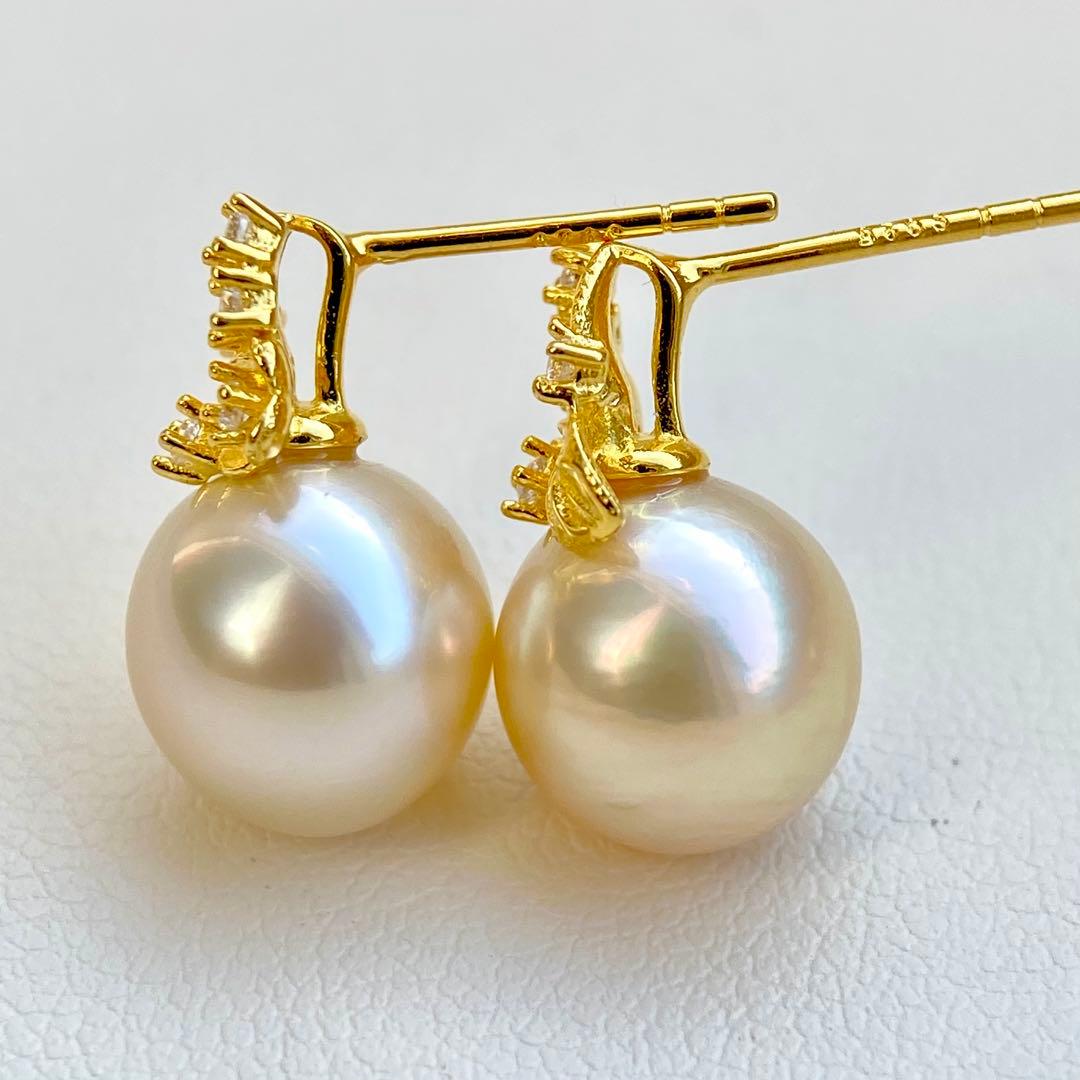 本真珠南洋白蝶真珠シャンパンゴールド10×9.4㍉s925ピアスBL952