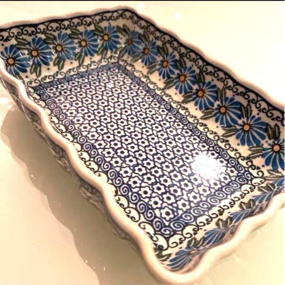 ポーランド食器ポーリッシュポタリー★セラミカ★オーバル★21 cm★青黄花