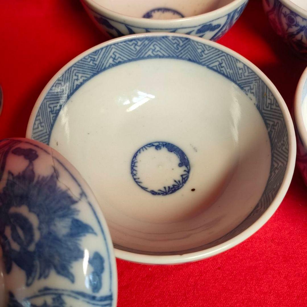 伊万里焼 角福 明治時代 蓋付き碗揃 獅子絵 立涌文