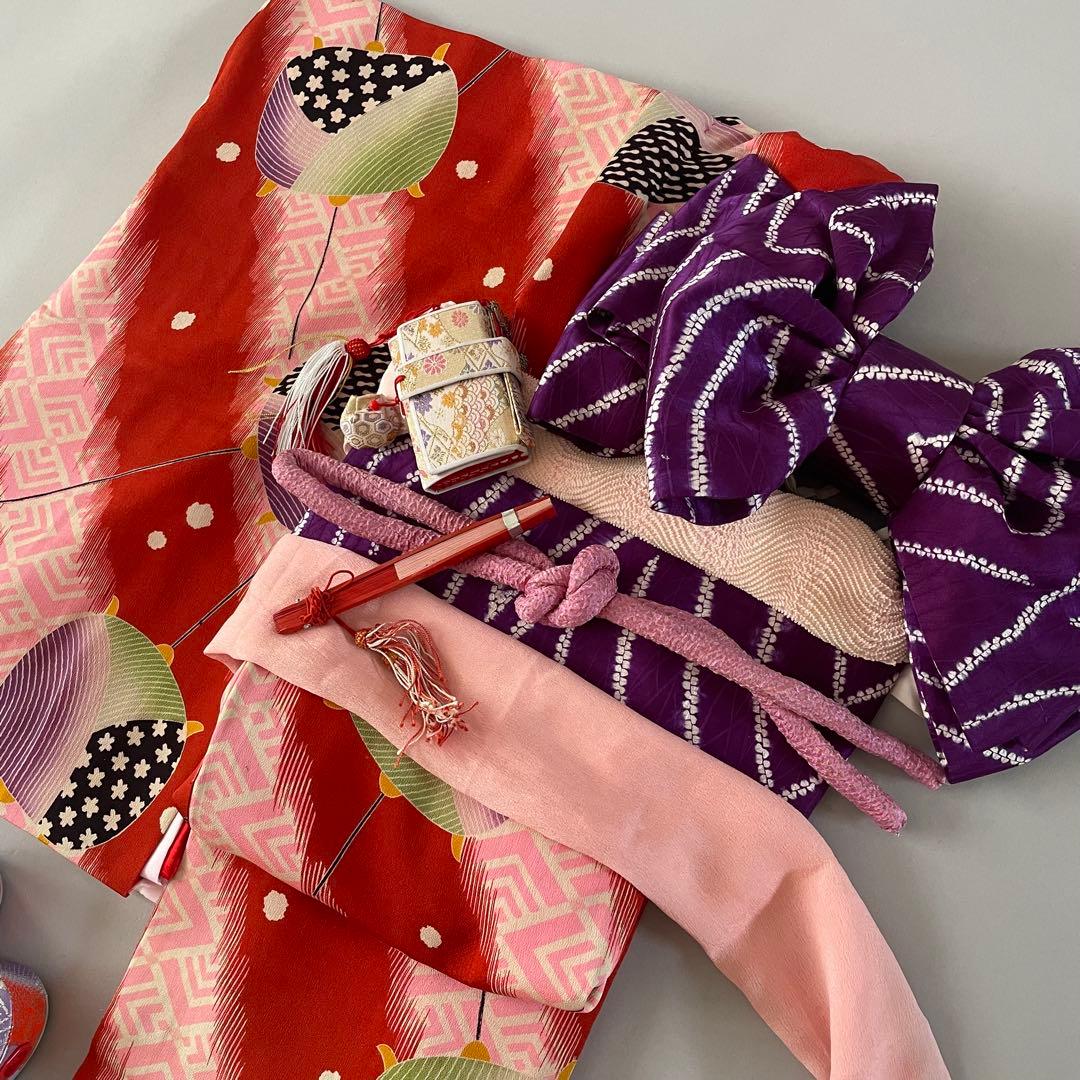 七五三　5歳　アンティークお着物セット　作り帯コーデ