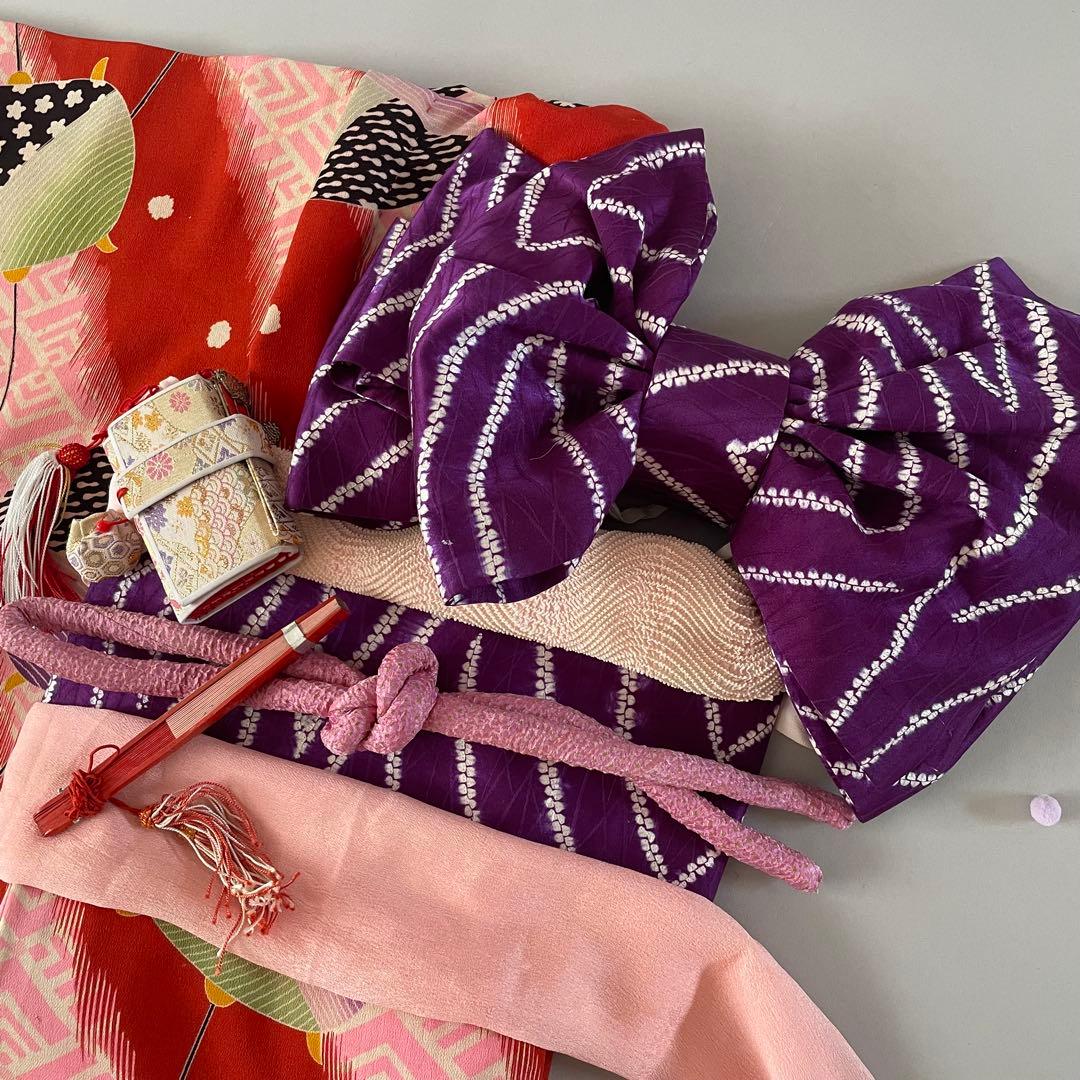 七五三　5歳　アンティークお着物セット　作り帯コーデ