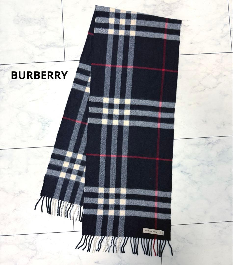 BURBERRY メガチェック　ノバチェック　カシミヤ マフラー ネイビー