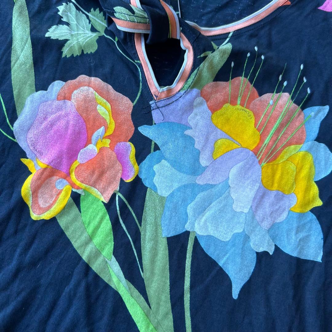 【LEONARD】レオナール　LL　半袖トップス　ブラウス　ネイビー　花柄