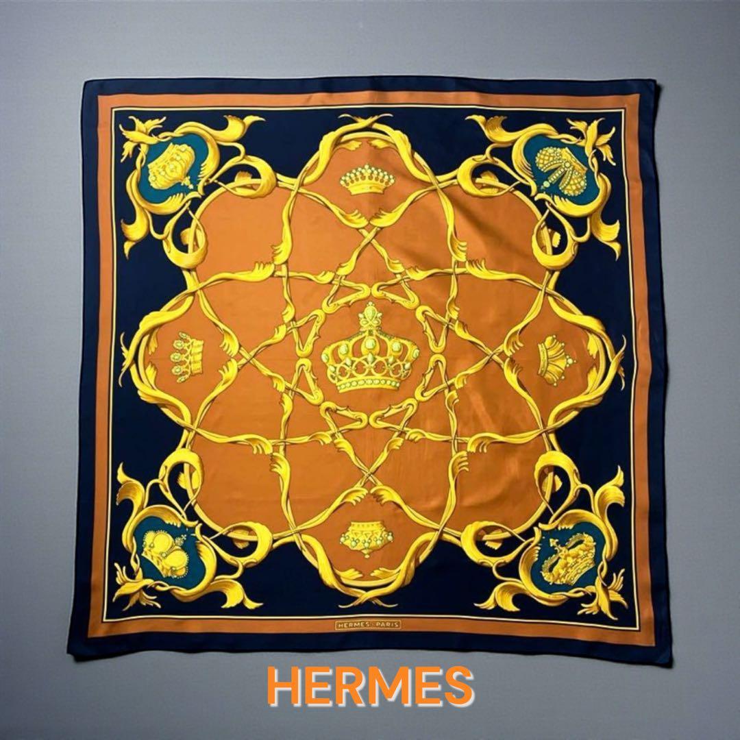 美品 Hermès シルク スカーフ Couronnes エルメス カレ 90