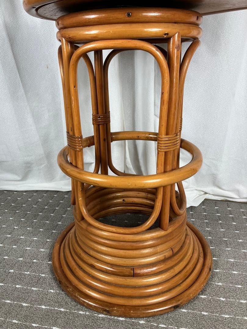 昭和レトロ ラタン 回転チェア 籐製 アジアン カウンターチェア ヴィンテージ