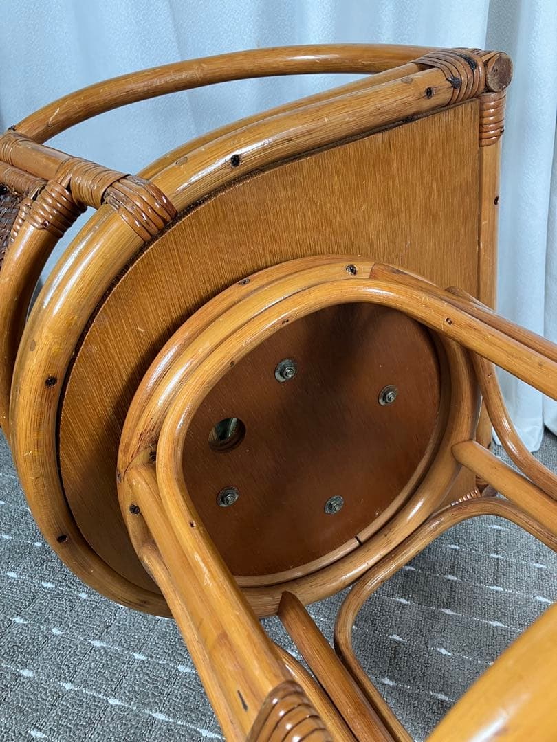 昭和レトロ ラタン 回転チェア 籐製 アジアン カウンターチェア ヴィンテージ