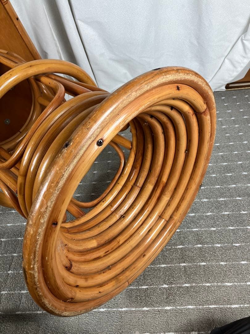 昭和レトロ ラタン 回転チェア 籐製 アジアン カウンターチェア ヴィンテージ