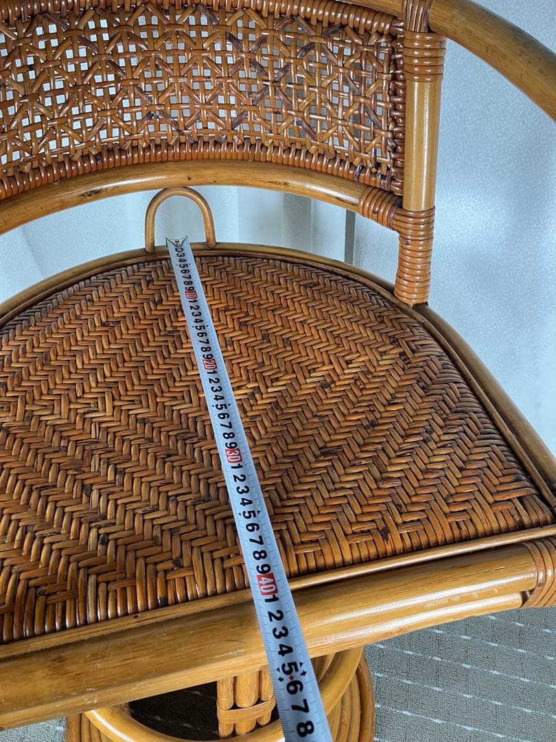 昭和レトロ ラタン 回転チェア 籐製 アジアン カウンターチェア ヴィンテージ