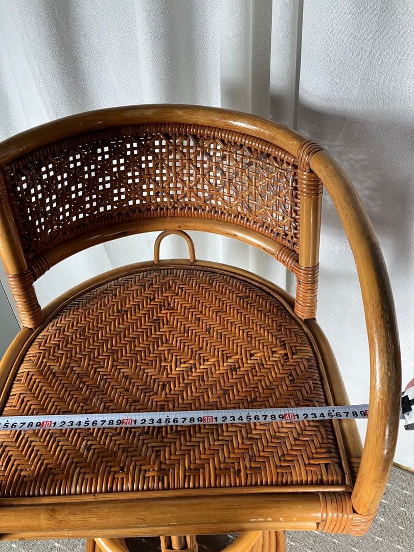 昭和レトロ ラタン 回転チェア 籐製 アジアン カウンターチェア ヴィンテージ