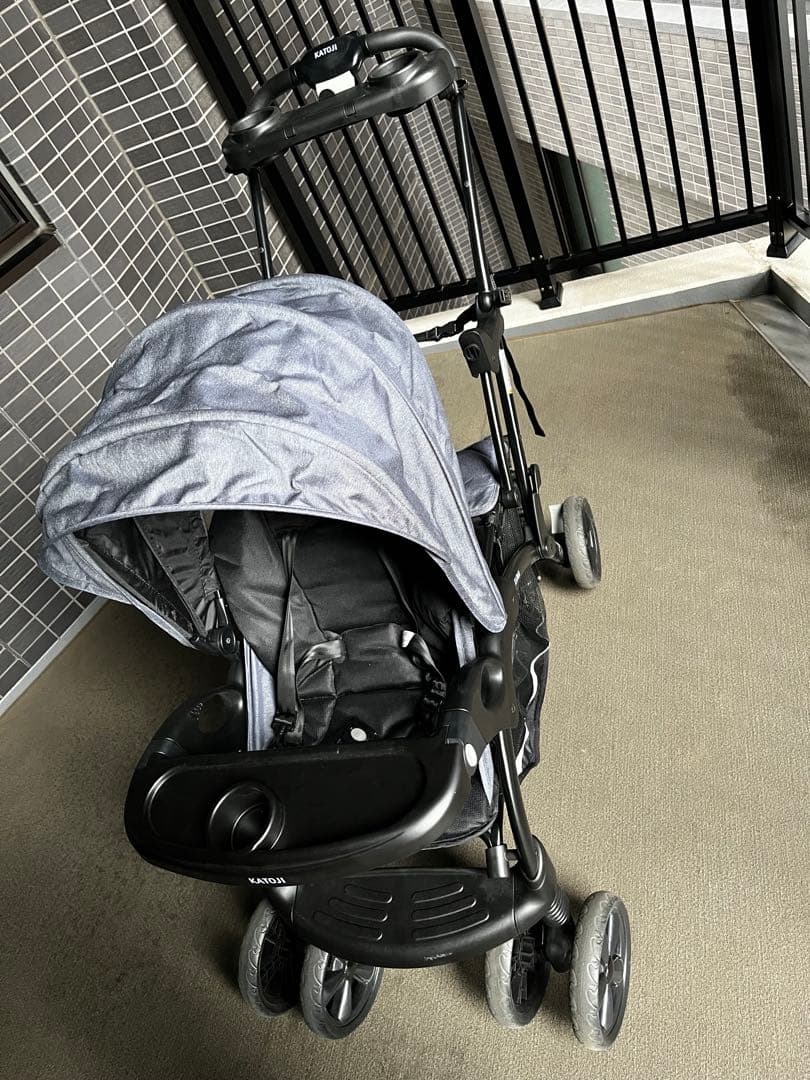 【限定値引】KATOJI ベビーカー 二人でゴーDX（デニム）レインカバー付