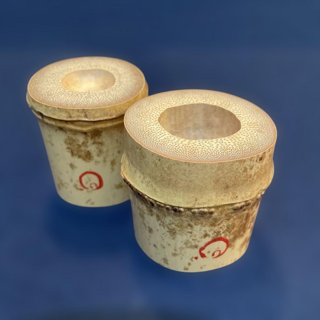 【竹田 益州】(和尚)花押・箱書『竹蓋置 一双』【高野 宗陵】(作)共箱※美品