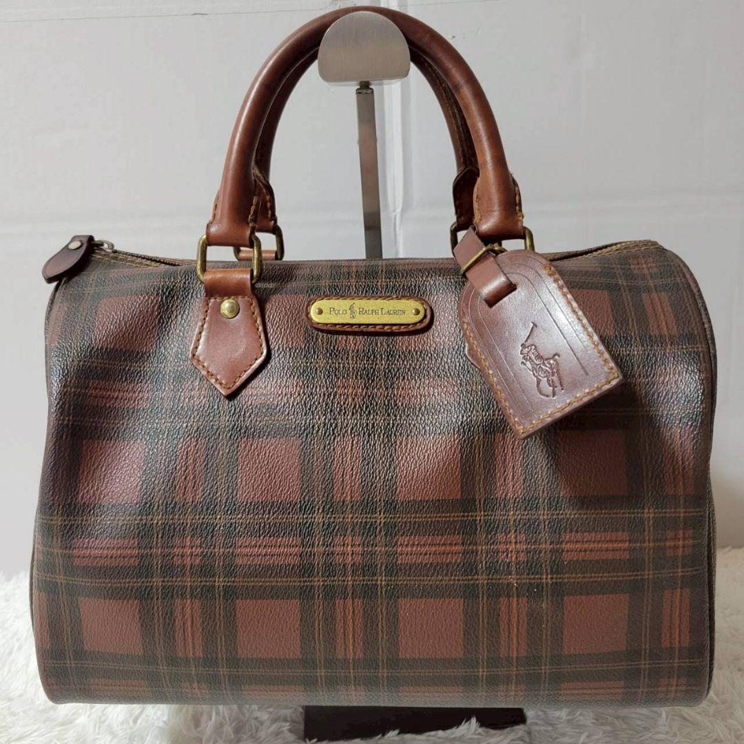 希少　ポロラルフローレン　ミニボストンバッグ　タータンチェック　ヴィンテージ　茶