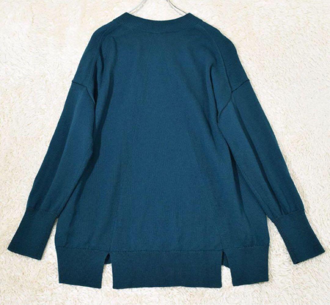 2-3回着 23区 Vネック チュニックニット ブルーグリーン 32