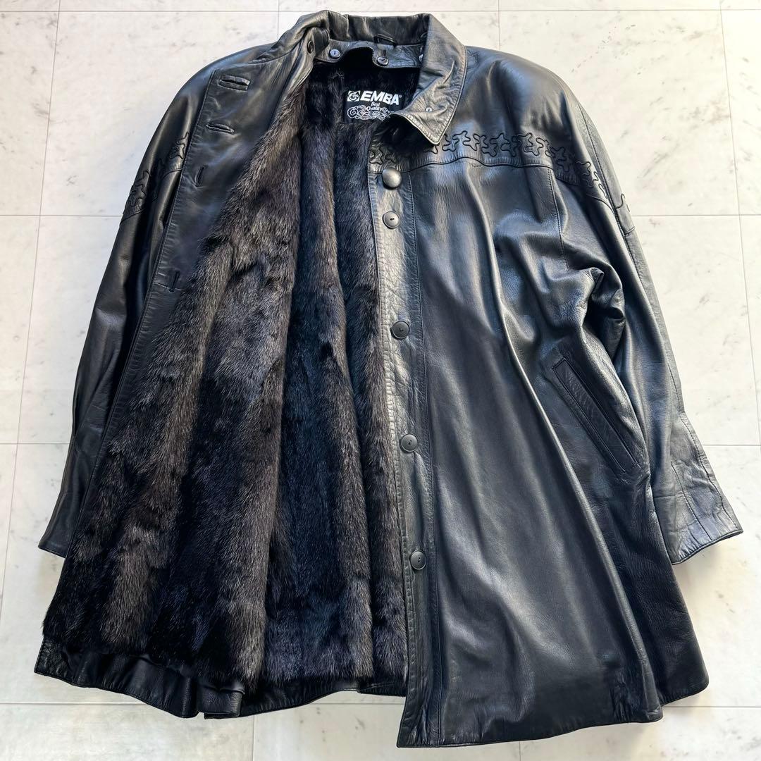 EMBA ラムレザーコート ファーライナー ウィーゼル ブラック FREE