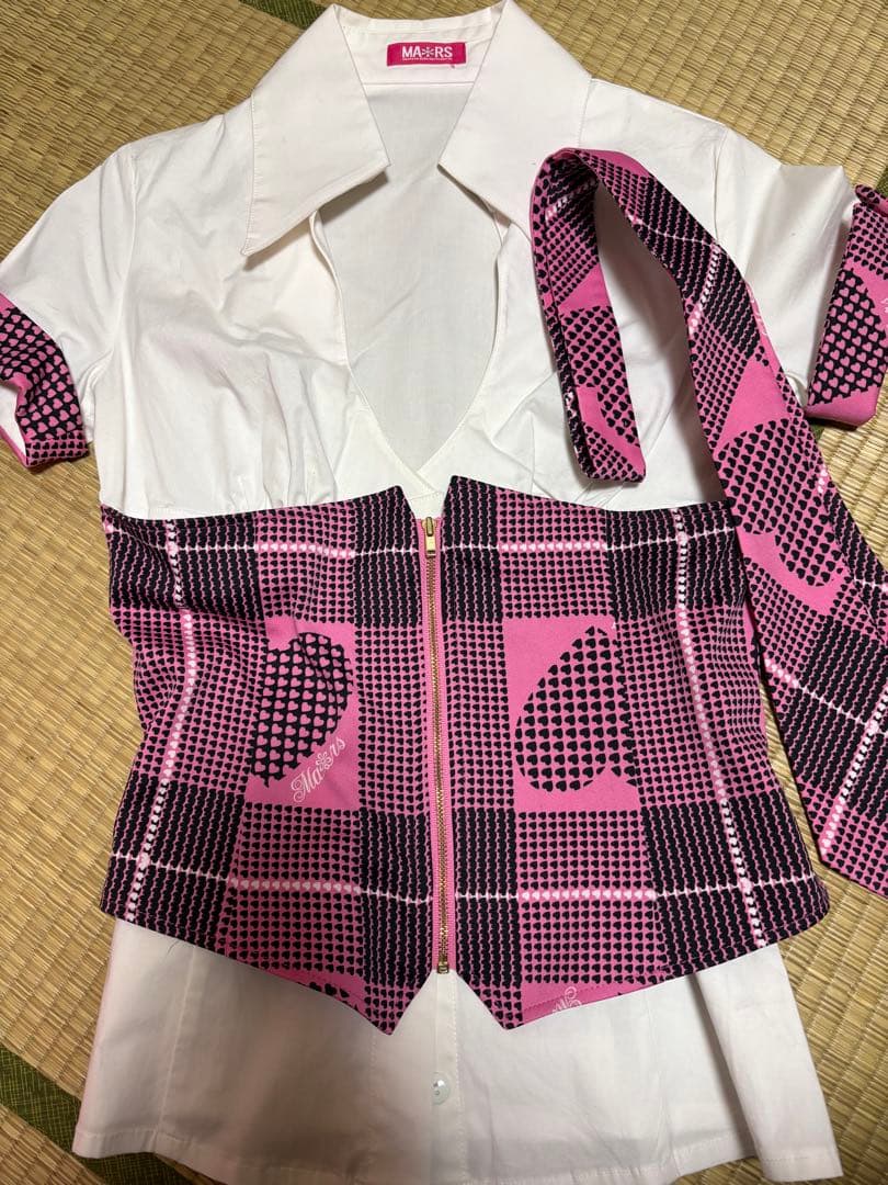 らにか様MA＊RS ハートチェック柄ビスチェ風シャツネクタイ付き