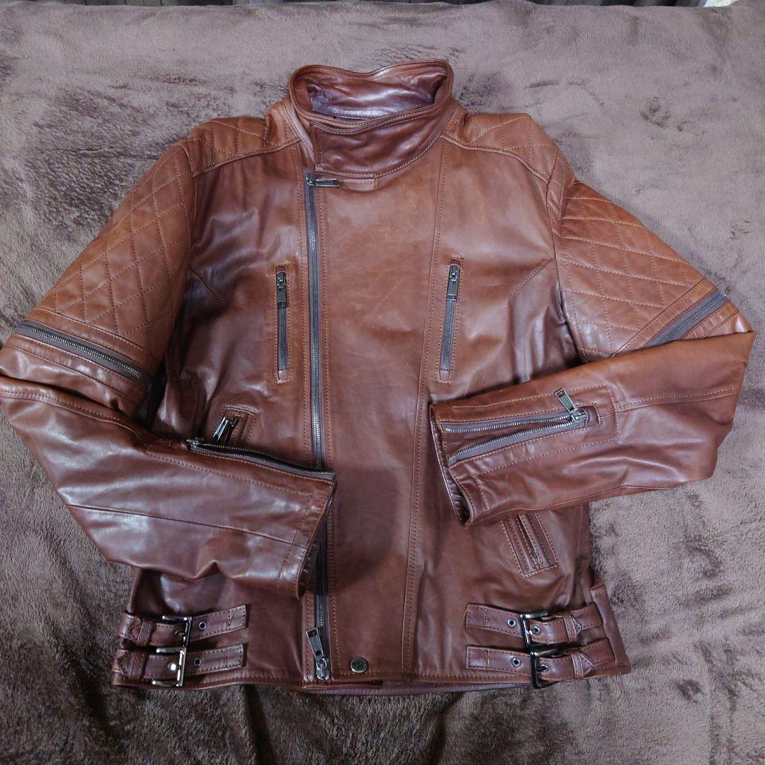 02 DERIV. ブラウンレザーシングルライダースジャケット