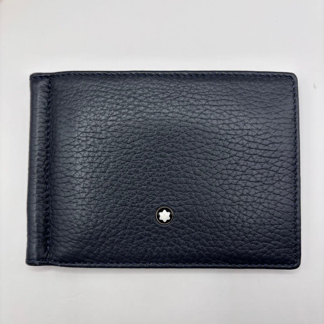 MONTBLANC 二つ折り財布　マネークリップ　ネイビー　レザー　モンブラン