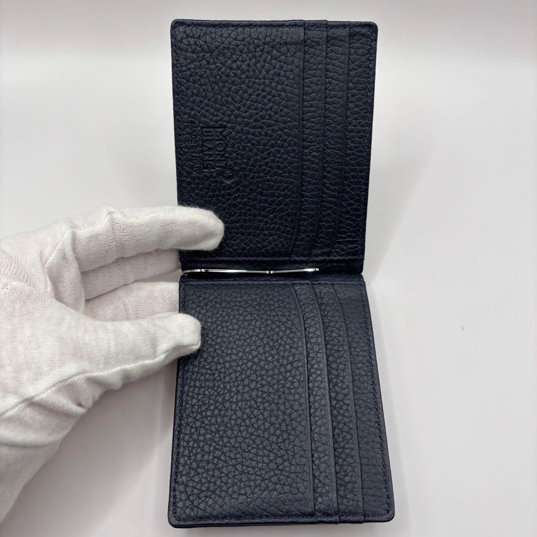 MONTBLANC 二つ折り財布　マネークリップ　ネイビー　レザー　モンブラン