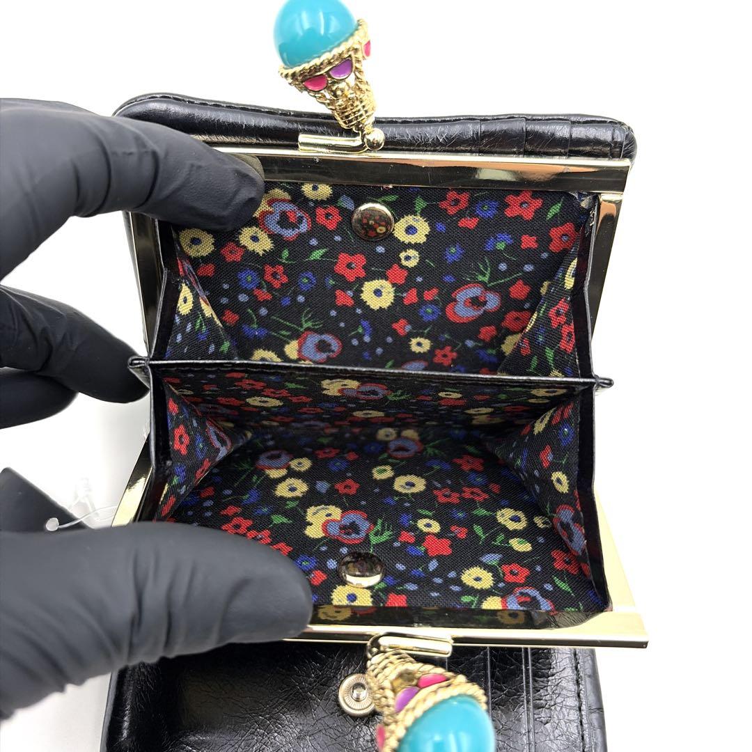 新品タグ付 アナスイ がま口 二つ折り財布 バルーン 黒 本革 希少 雲 星