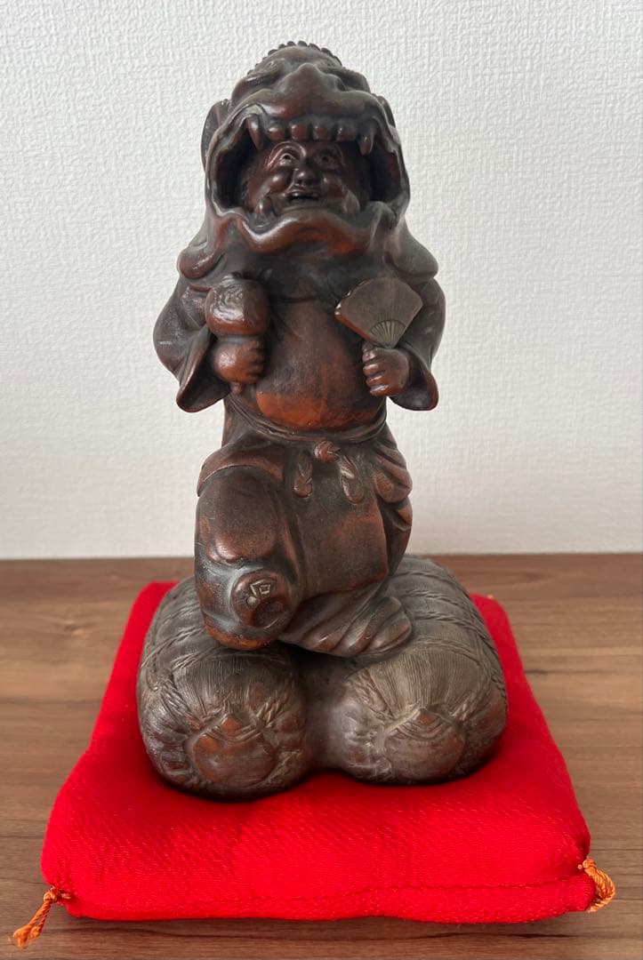 備前焼 獅子舞像置物 江戸末期頃 縁起物 大黒天 収納木箱付き アンティーク