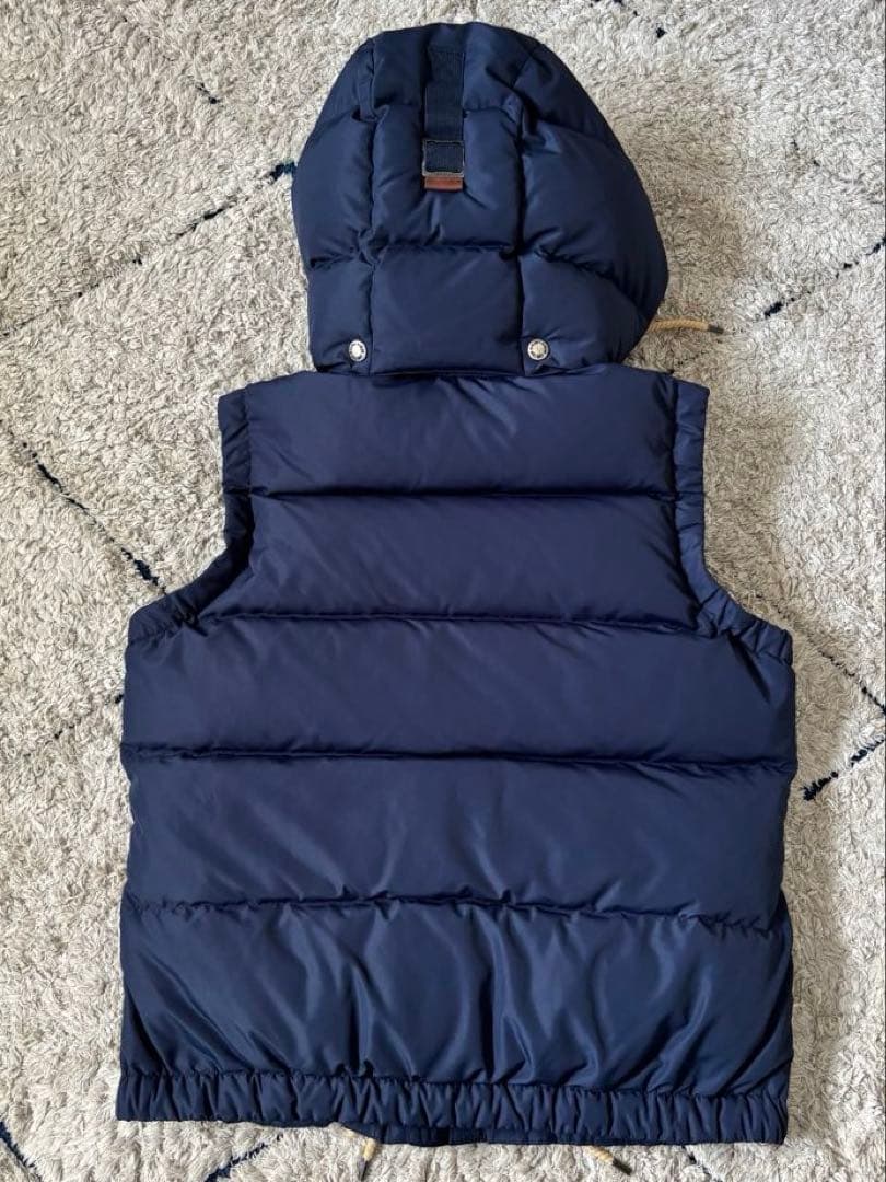 【美品✨】ポロラルフローレン　ダウンベスト　フード　レザー　ポニー刺繍　ネイビー