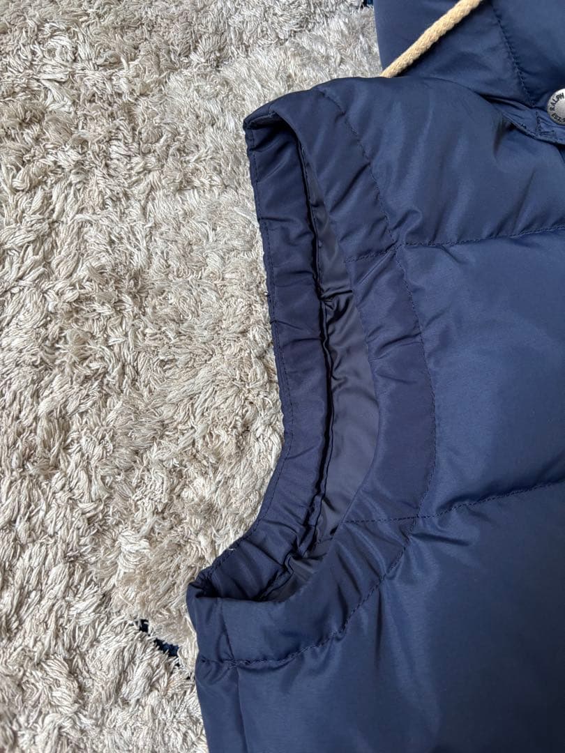 【美品✨】ポロラルフローレン　ダウンベスト　フード　レザー　ポニー刺繍　ネイビー