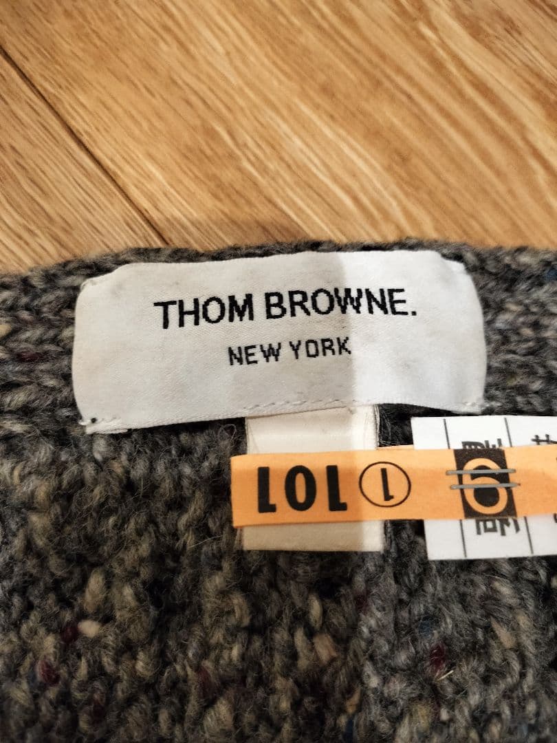 トムブラウン　4BARケーブルマフラー　グレー　大判　メランジ　ストール