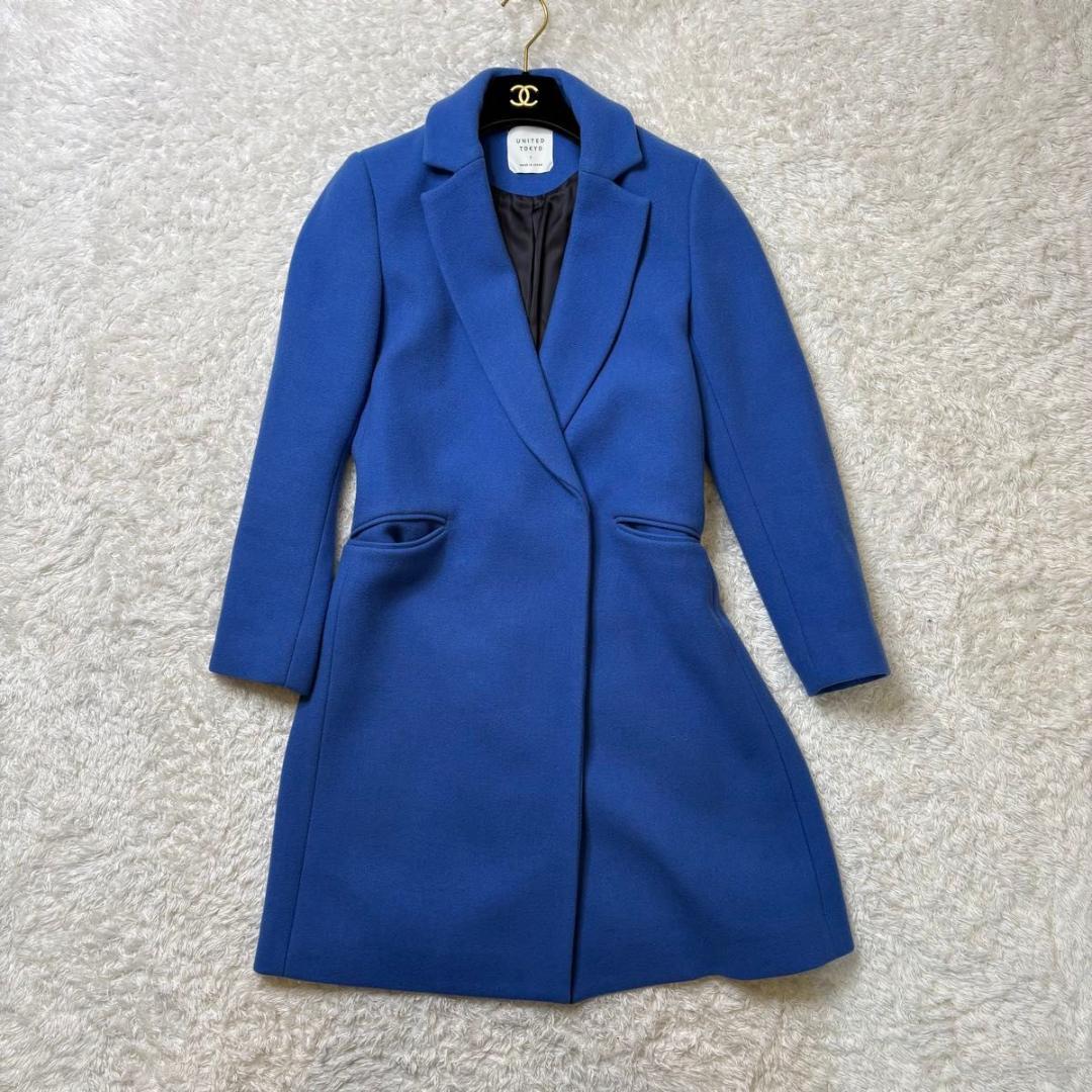 【美品】UNITED TOKYO カシミヤウールチェスターコート GIFU 青