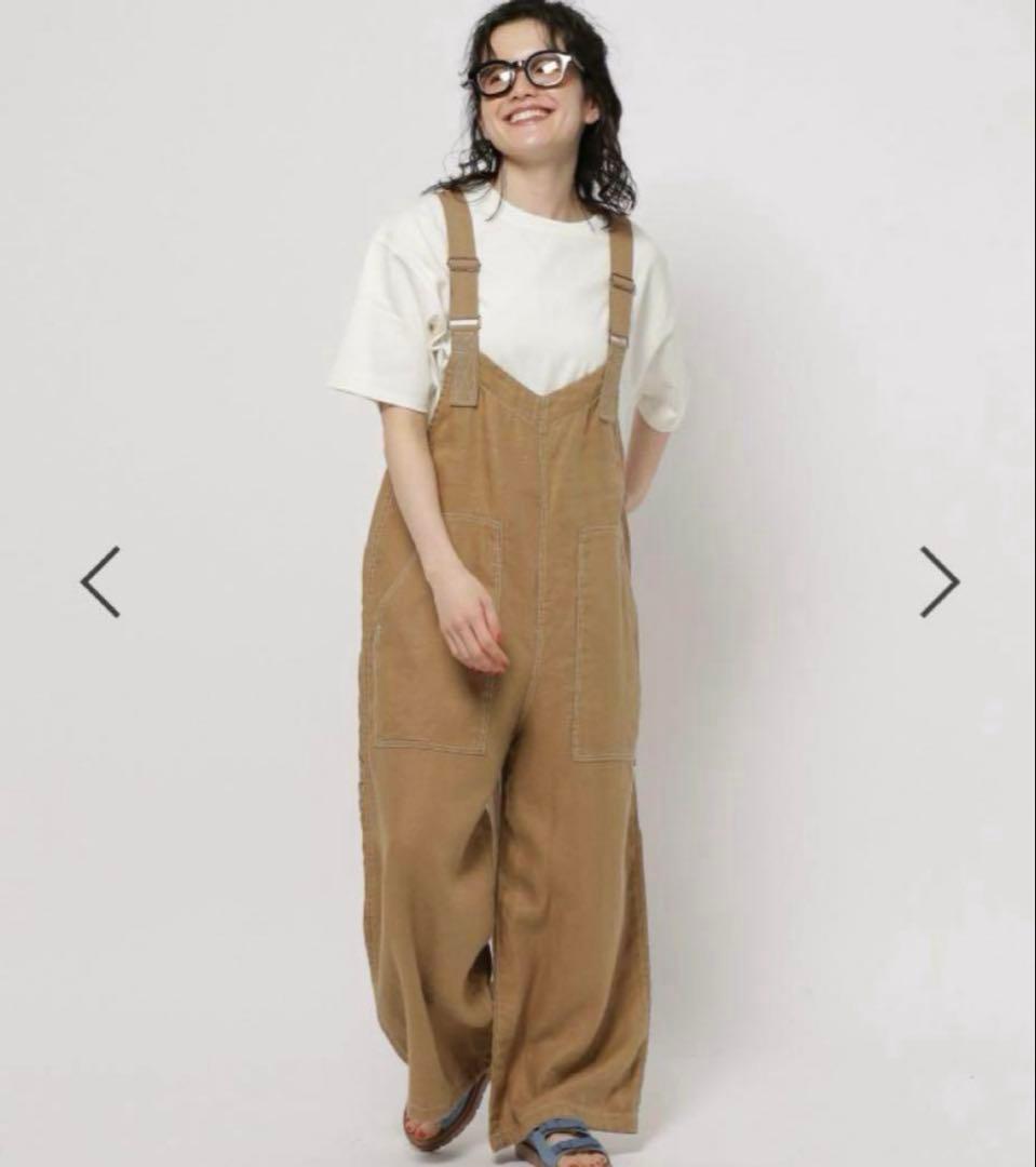 ニコアンド　FINEリネンツイルサロペット　キャメル　L