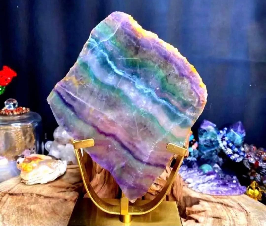 フローライト 超レア 原石 両面虹入り 天然石 台座付き パワーストーン 一点物