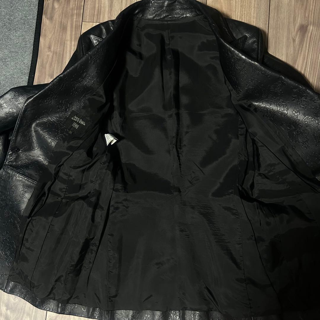 ジャンポールゴルチエ　FEMME ブラック ローズエンボス加工　レザージャケット