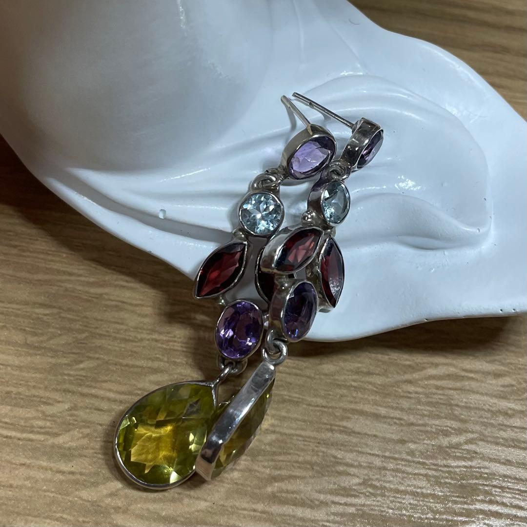 天然石ピアス　12pcs シトリン　トパーズ　アメジスト　高透明SV925刻印