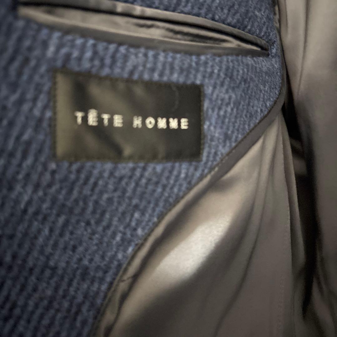 【新品未使用】テットオムネイビースタンドカラーコート ウールカシミヤ混