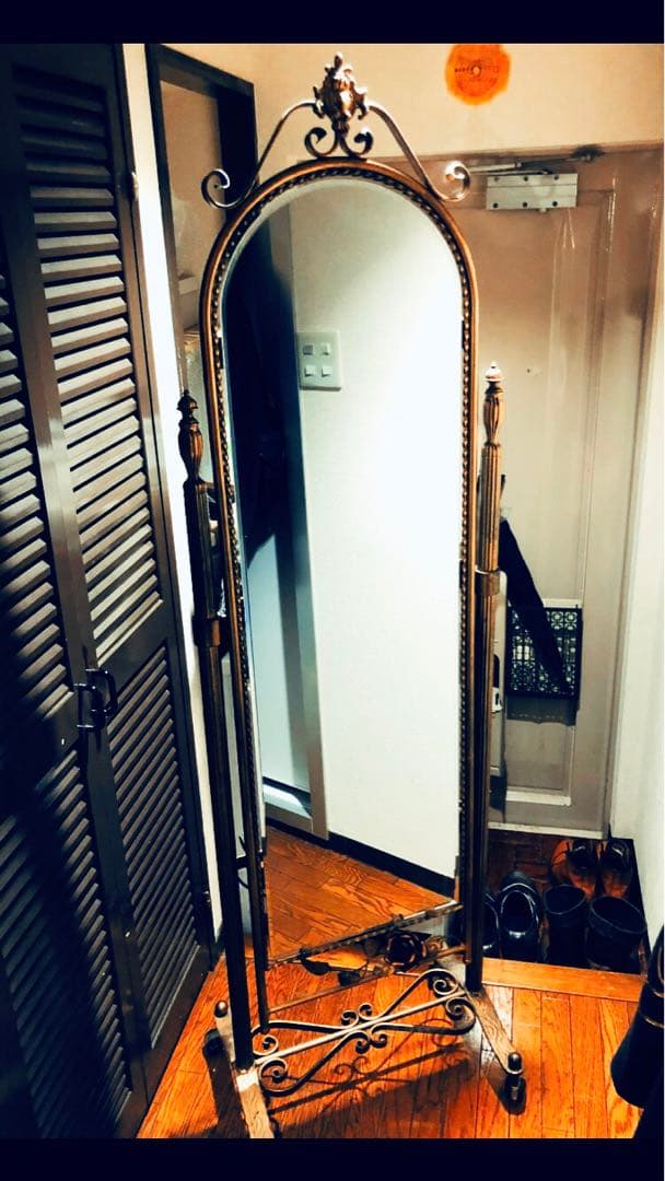 アンティーク ゴールド ロココ キャスター 立て掛け鏡 スタンドミラー 姿見