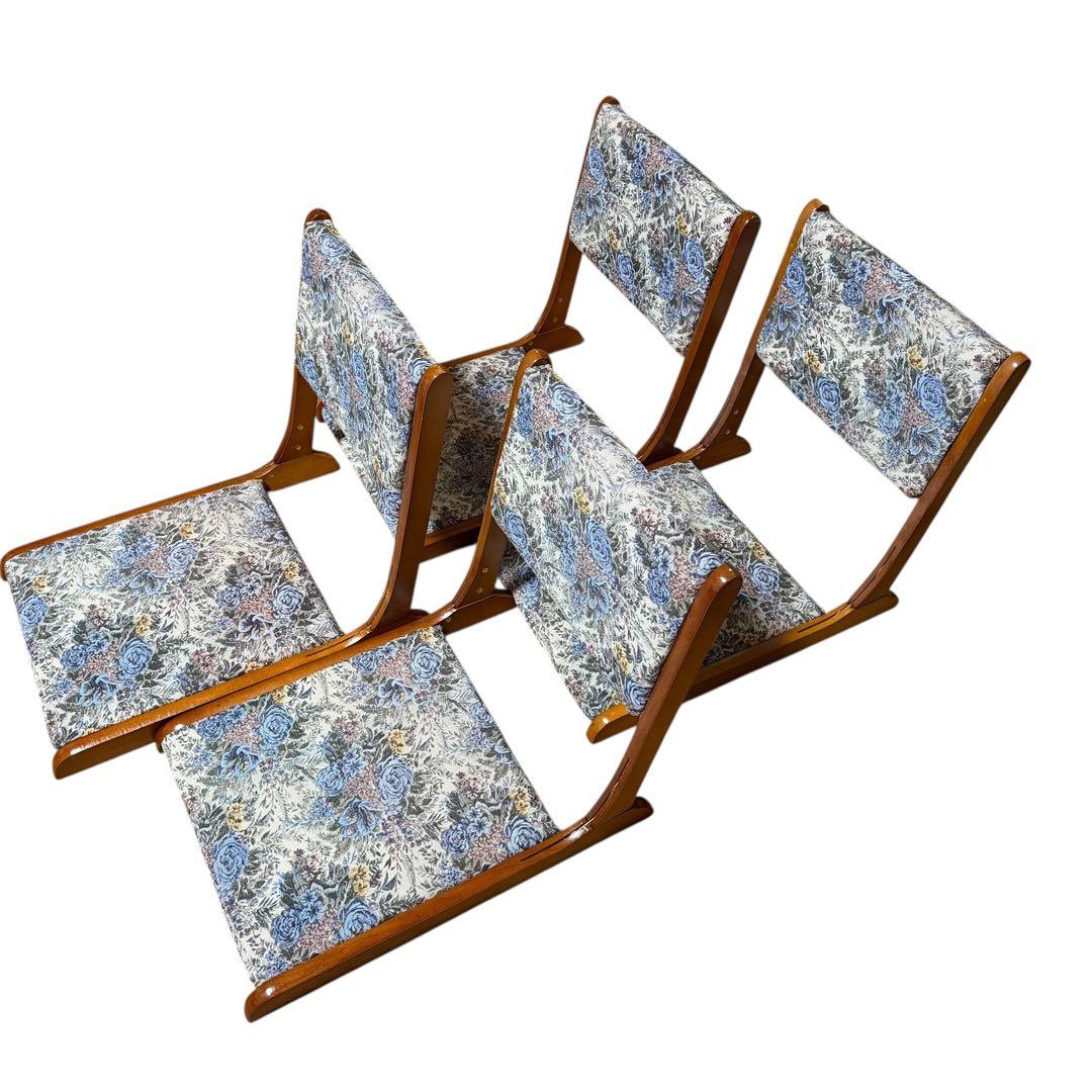 昭和レトロ 花柄 折り畳み座椅子 4脚セット 和風 木製