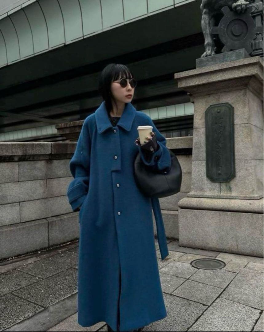 SOFT WOOL BAL COLLAR COAT ブルー　 Sサイズ