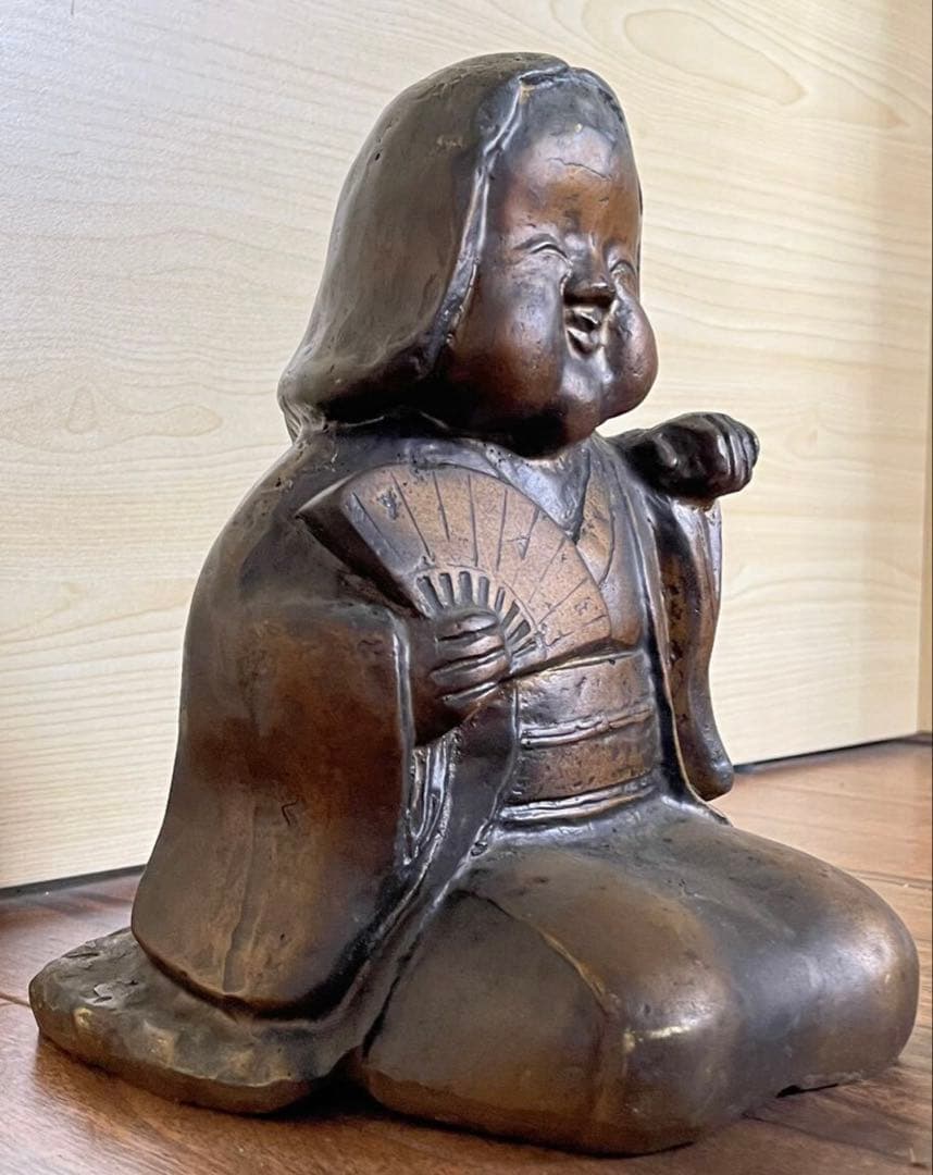 春画彫刻 春画人形 銅製 隠し絵 手招き おかめ おたふく 4.8kg銅製