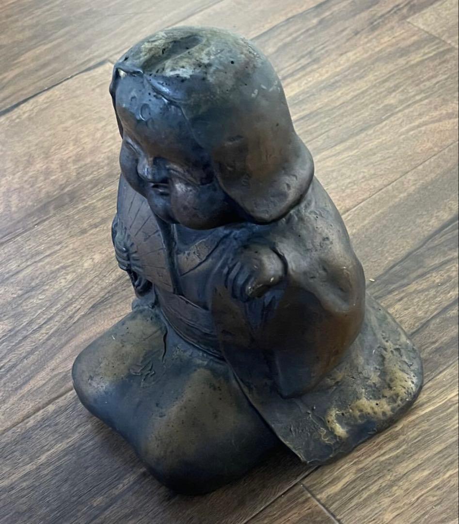 春画彫刻 春画人形 銅製 隠し絵 手招き おかめ おたふく 4.8kg銅製