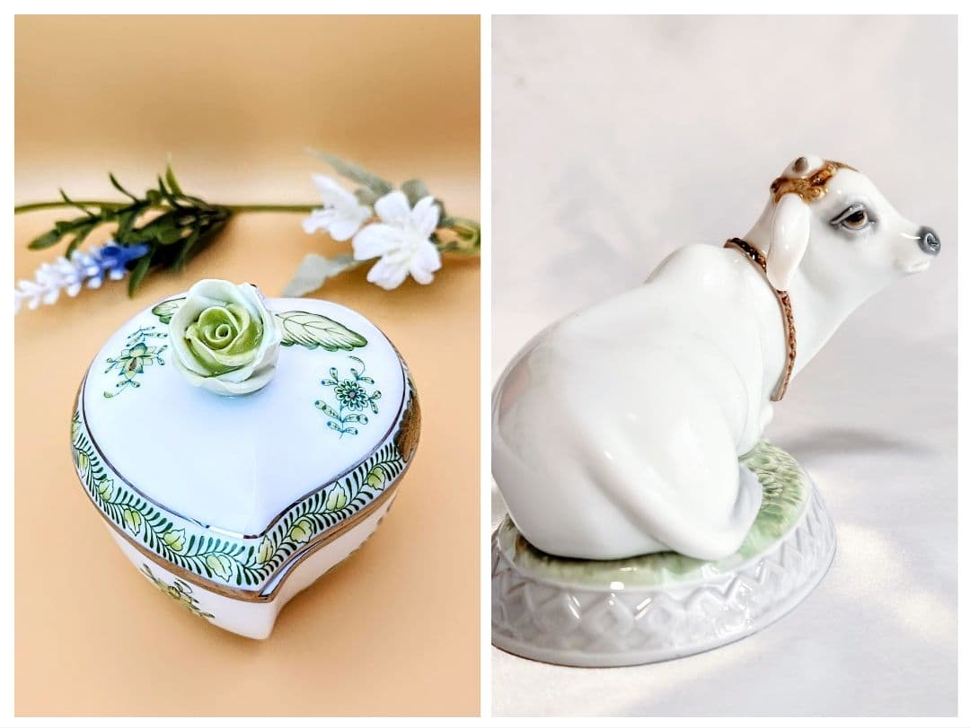 あろま　【ヘレンドインドの華ボンボニエール】＋【リヤドロ聖なる牛】