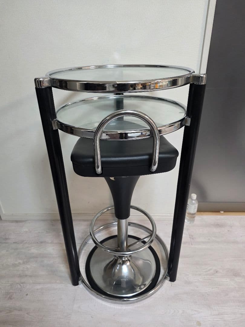 バースツール ガラス天板 スチールフレーム　チエアセット