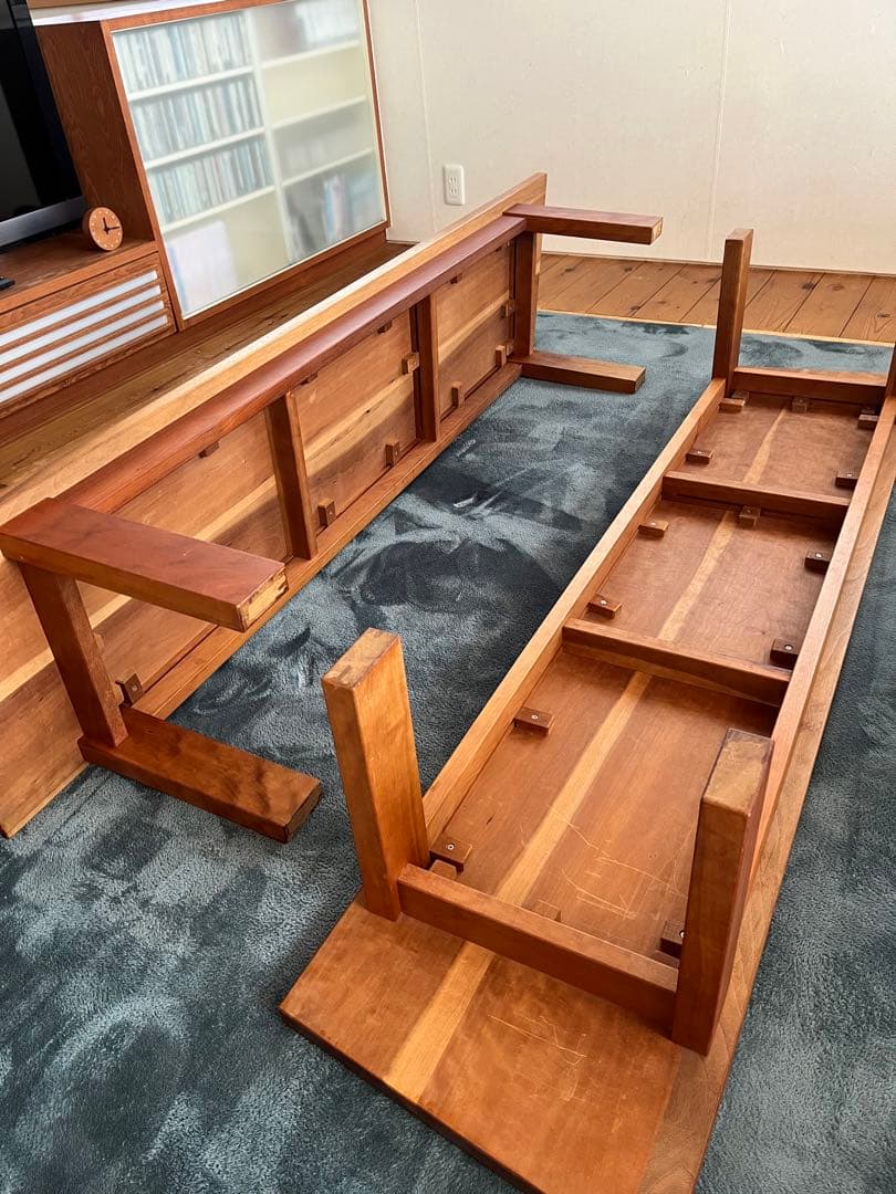 引取限定 ツインローテーブル 座卓 無垢 チェリー材 ウォールナット材