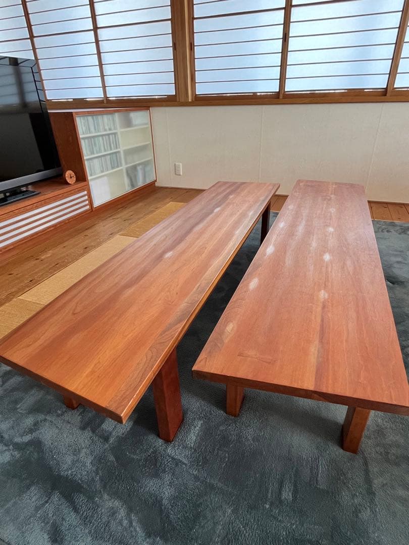 引取限定 ツインローテーブル 座卓 無垢 チェリー材 ウォールナット材